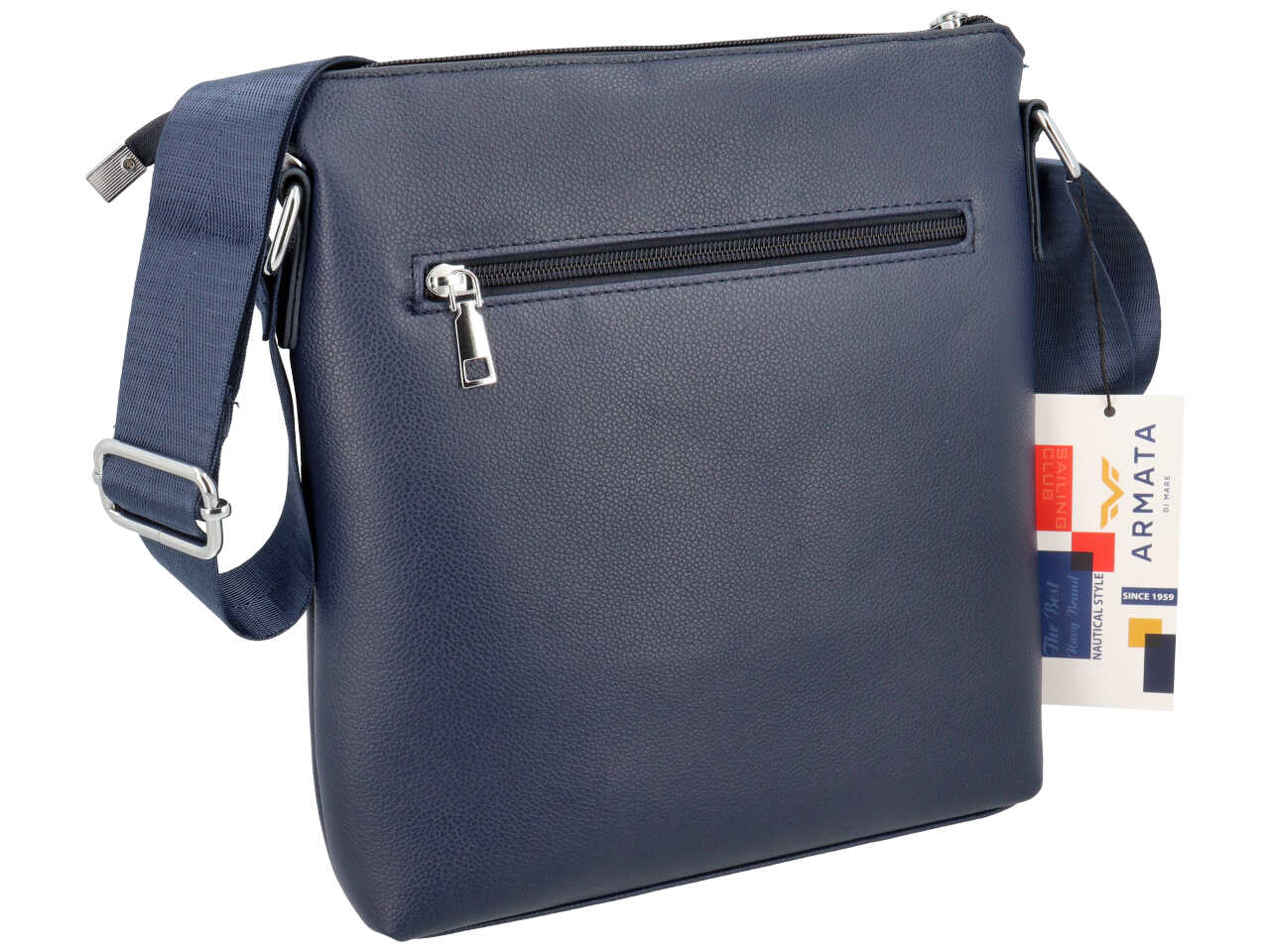Borsello da uomo blu in ecopelle con tracolla regolabile, 28x25x4,5 cm - Armata di Mare