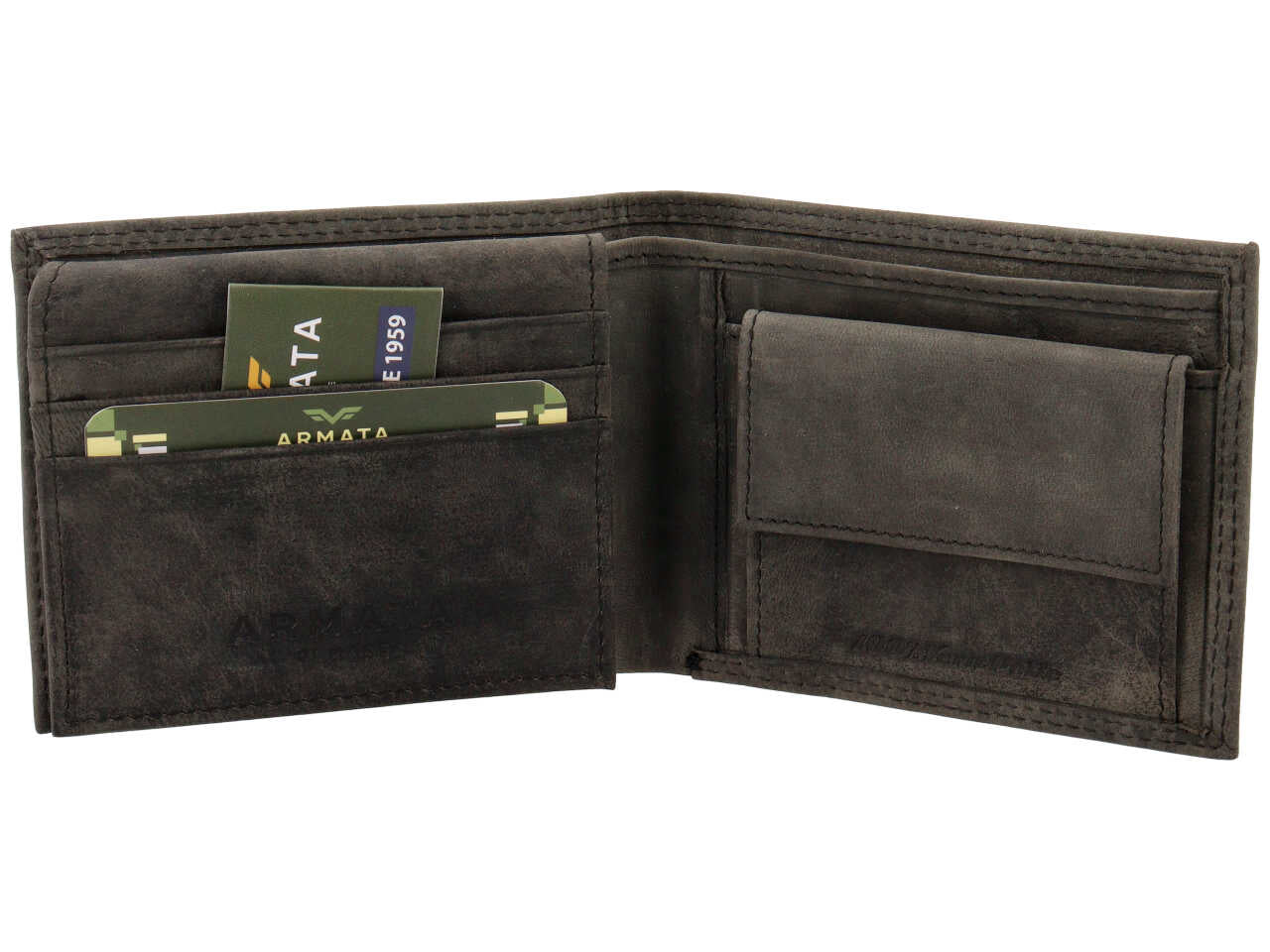 Portafoglio Armata di Mare uomo in vera pelle nera invecchiata 11x9x2 cm