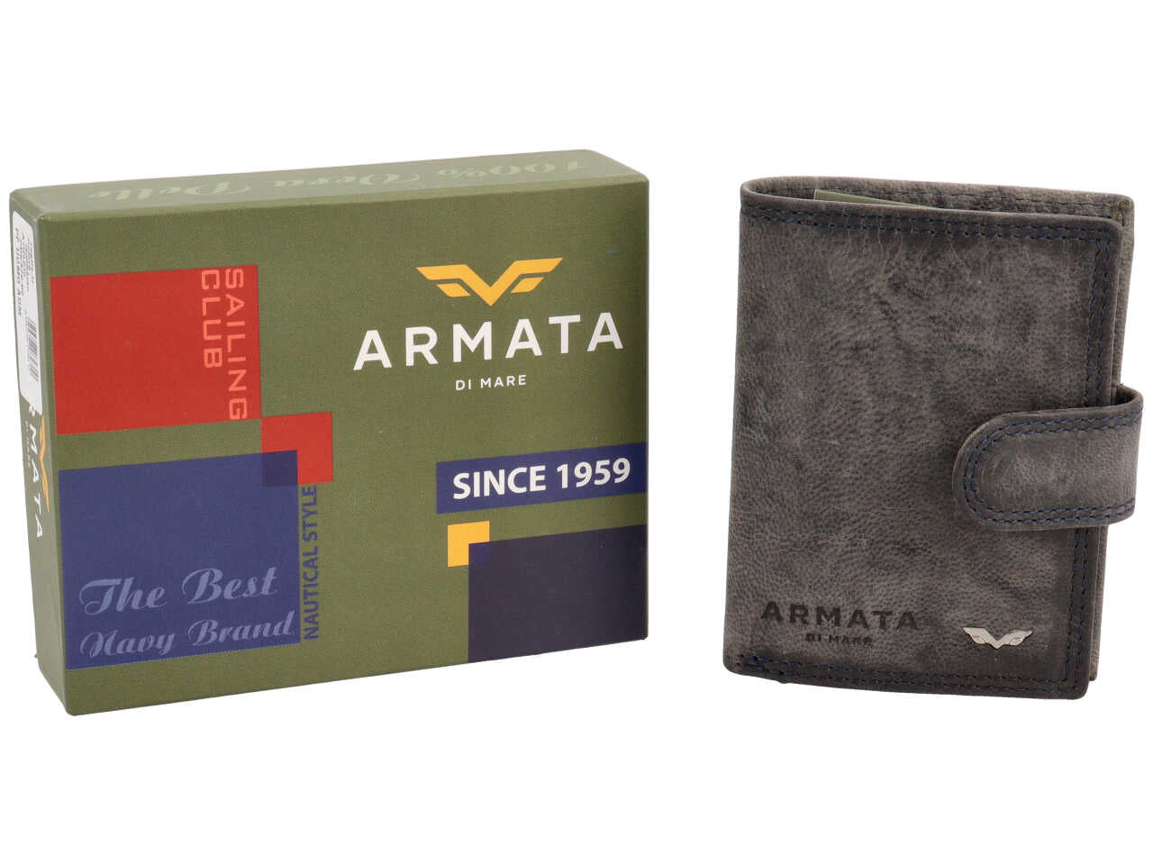 Portafoglio Armata di Mare uomo in vera pelle blu invecchiata 10,5x7,5x2 cm