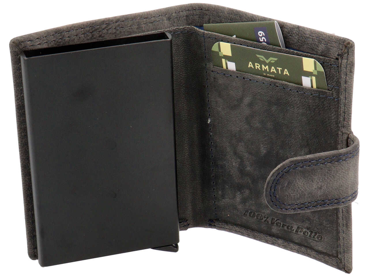 Portafoglio Armata di Mare uomo in vera pelle blu invecchiata 10,5x7,5x2 cm