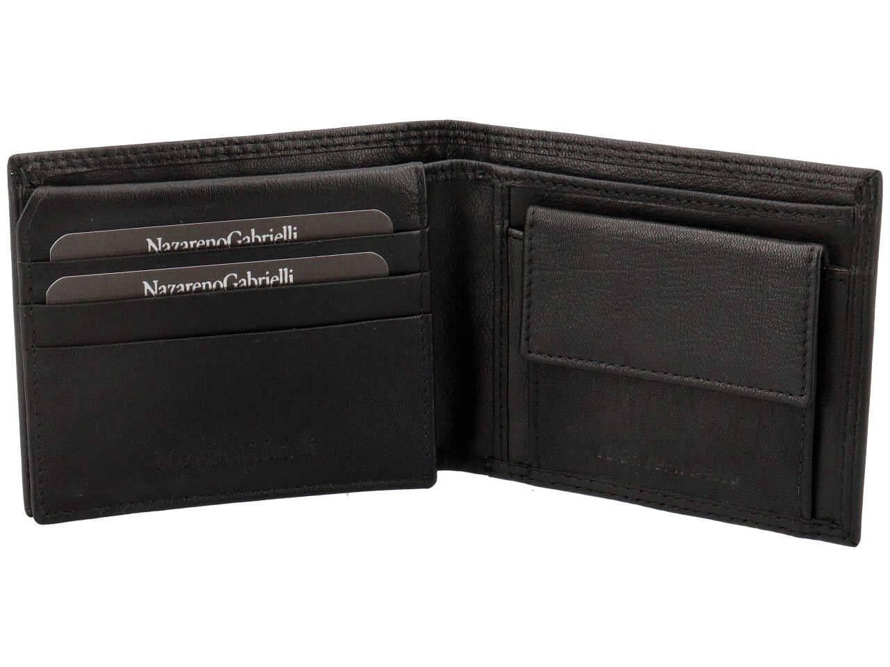 Portafoglio da uomo Nazareno Gabrielli in pelle nero 10,5x8x1,5 cm