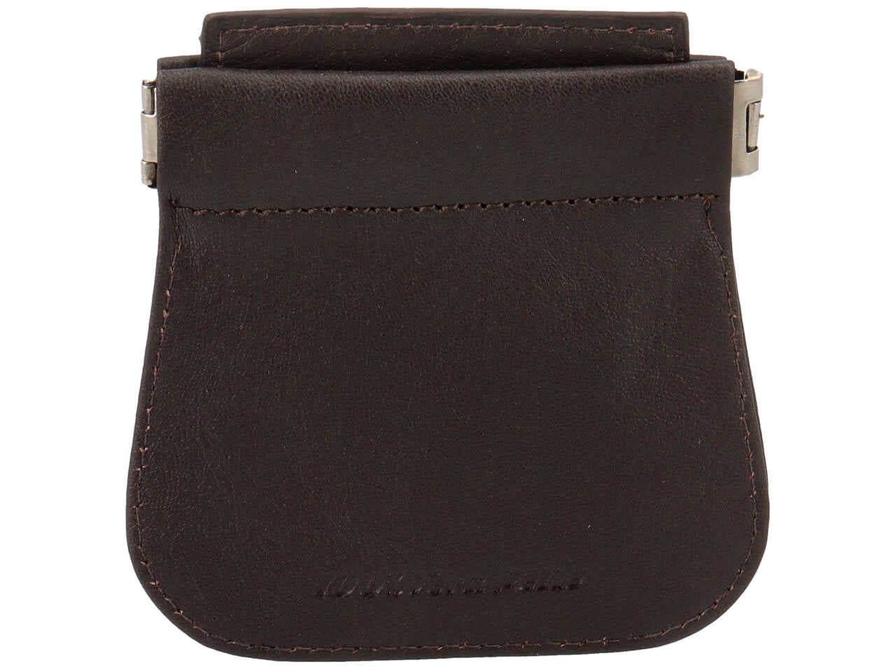 Portamonete Nazareno Gabrielli a molla in pelle marrone scuro 2 tasche 9,5x10x1 cm