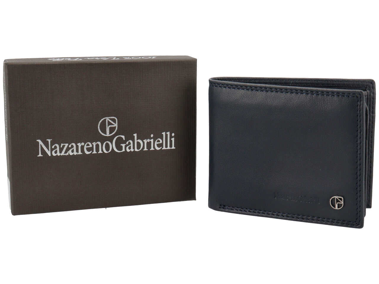 Portafoglio da uomo Nazareno Gabrielli in pelle blu notte 10,5x8x1,5 cm