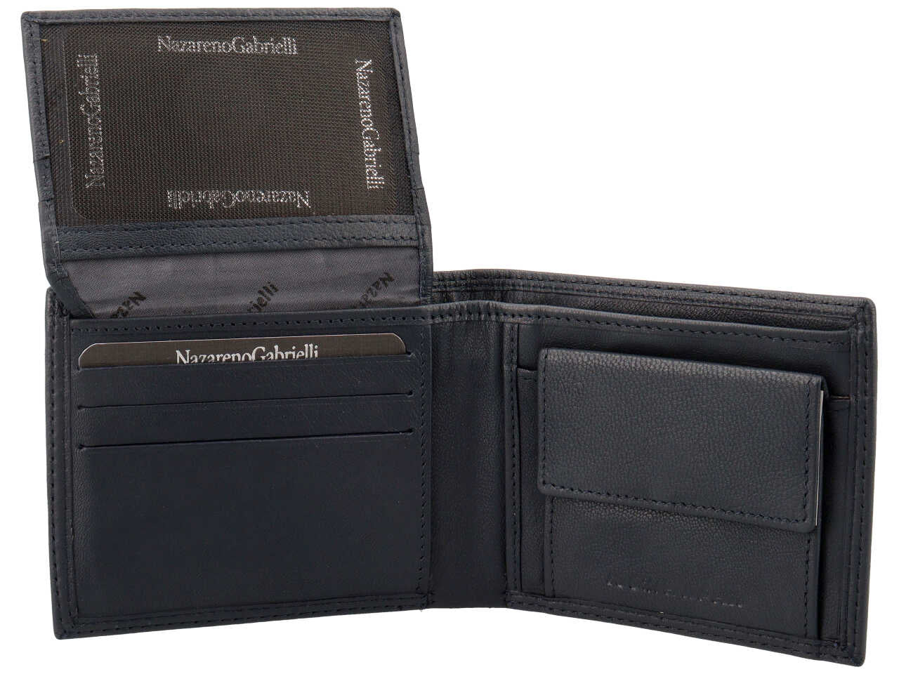 Portafoglio da uomo Nazareno Gabrielli in pelle blu notte 10,5x8x1,5 cm