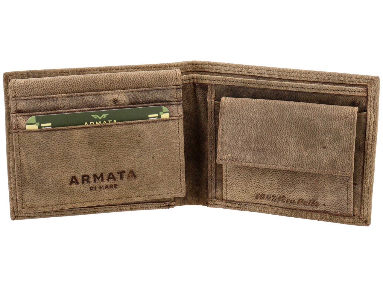 Portafoglio Armata di Mare uomo in vera pelle sabbia invecchiata 11x9x2 cm