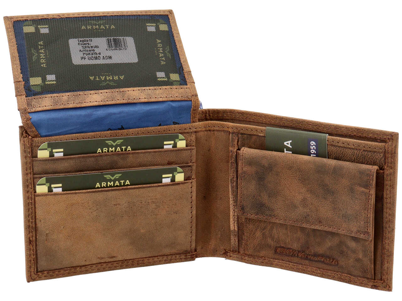 Portafoglio Armata di Mare uomo in vera pelle marrone invecchiata 11x9x2 cm