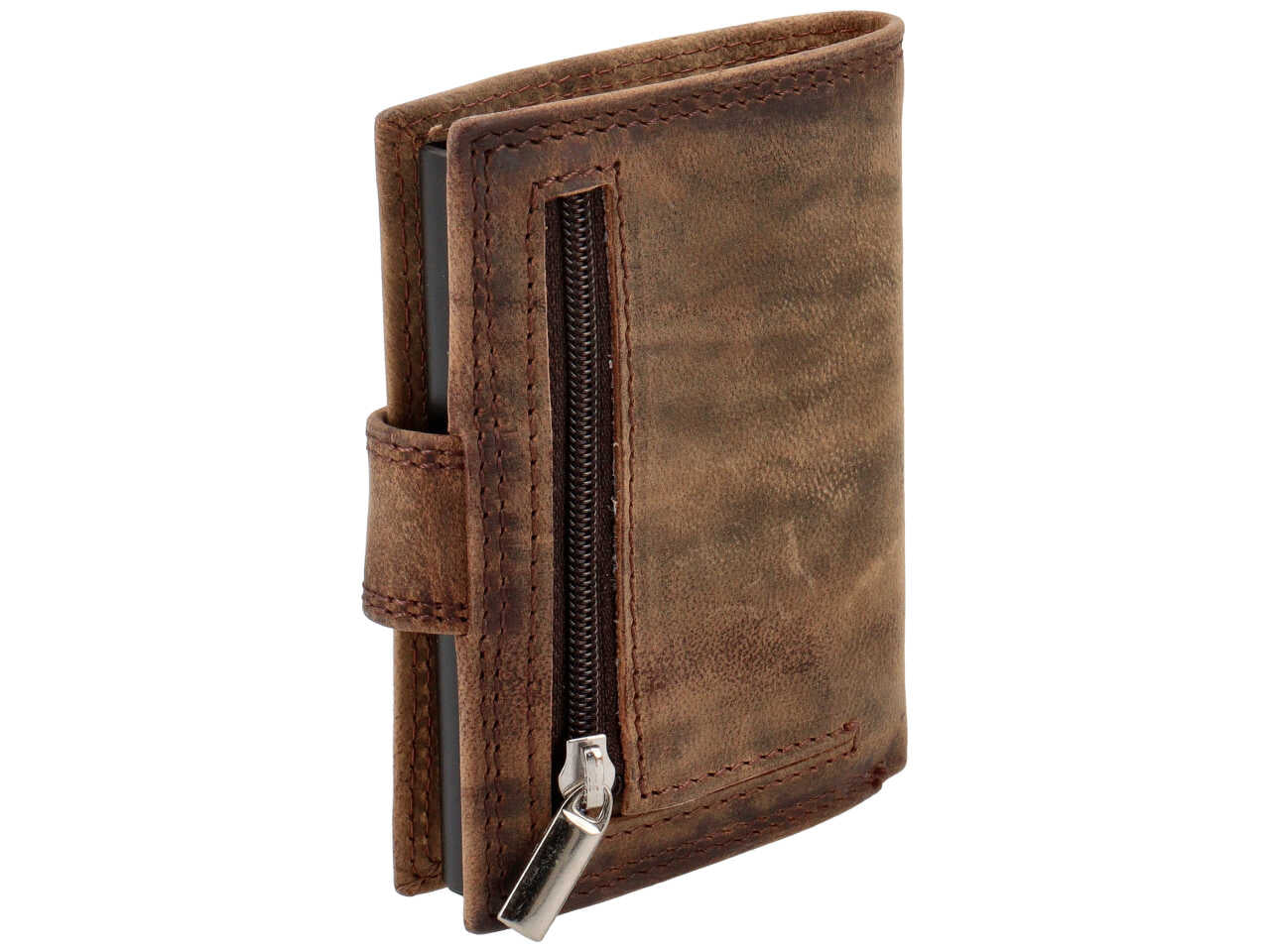 Portafoglio Armata di Mare uomo in vera pelle marrone invecchiata 10,5x7,5x2 cm