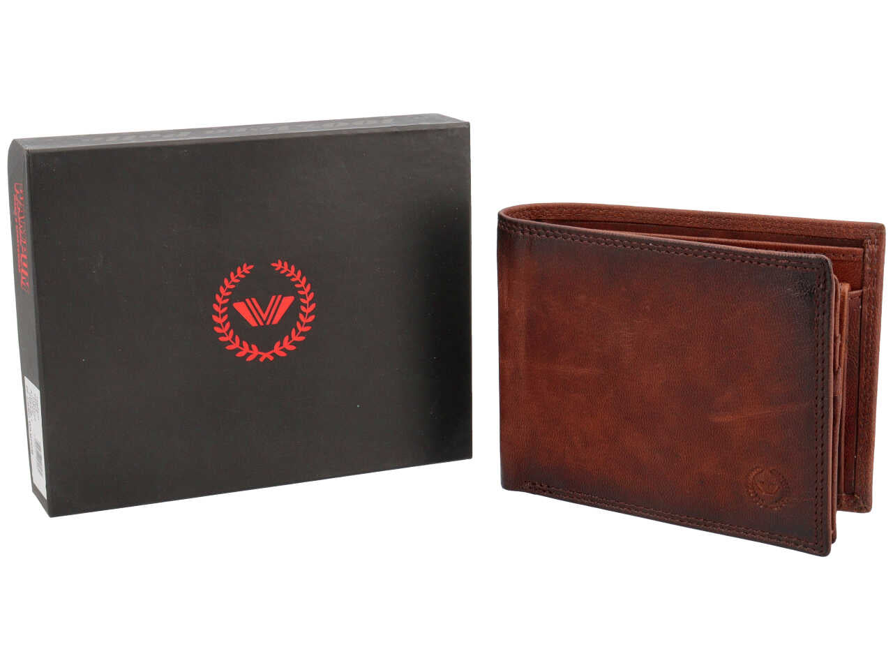 Portafoglio Wampum uomo vera pelle tabacco 12,5x10x2 cm