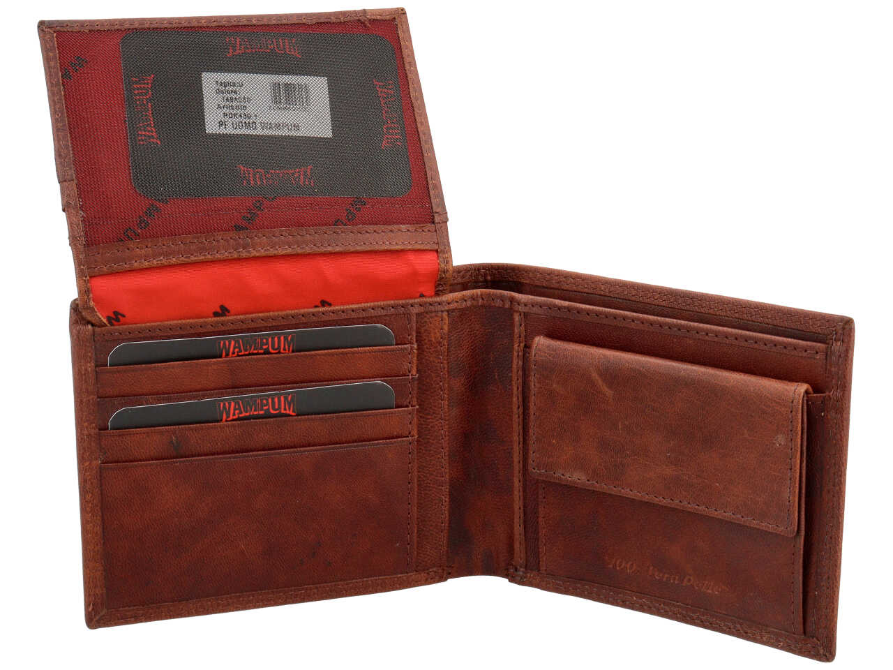 Portafoglio Wampum uomo vera pelle tabacco 12,5x10x2 cm
