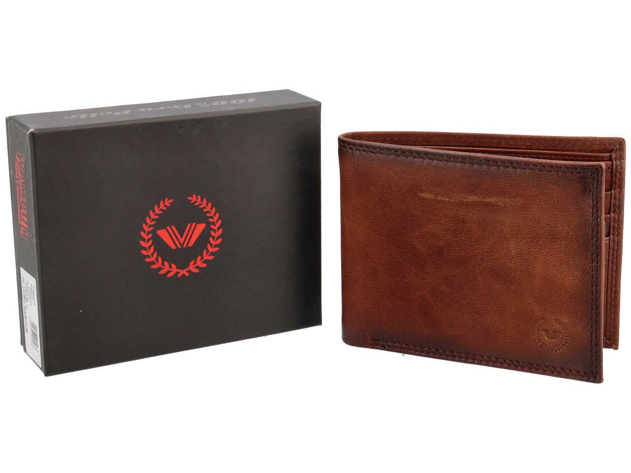 Portafoglio Wampum uomo vera pelle tabacco 11,5x9x1,5 cm
