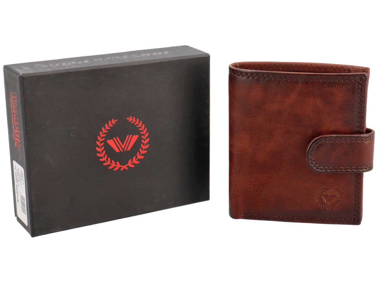 Portafoglio Wampum uomo vera pelle tabacco 8,5x10x2 cm