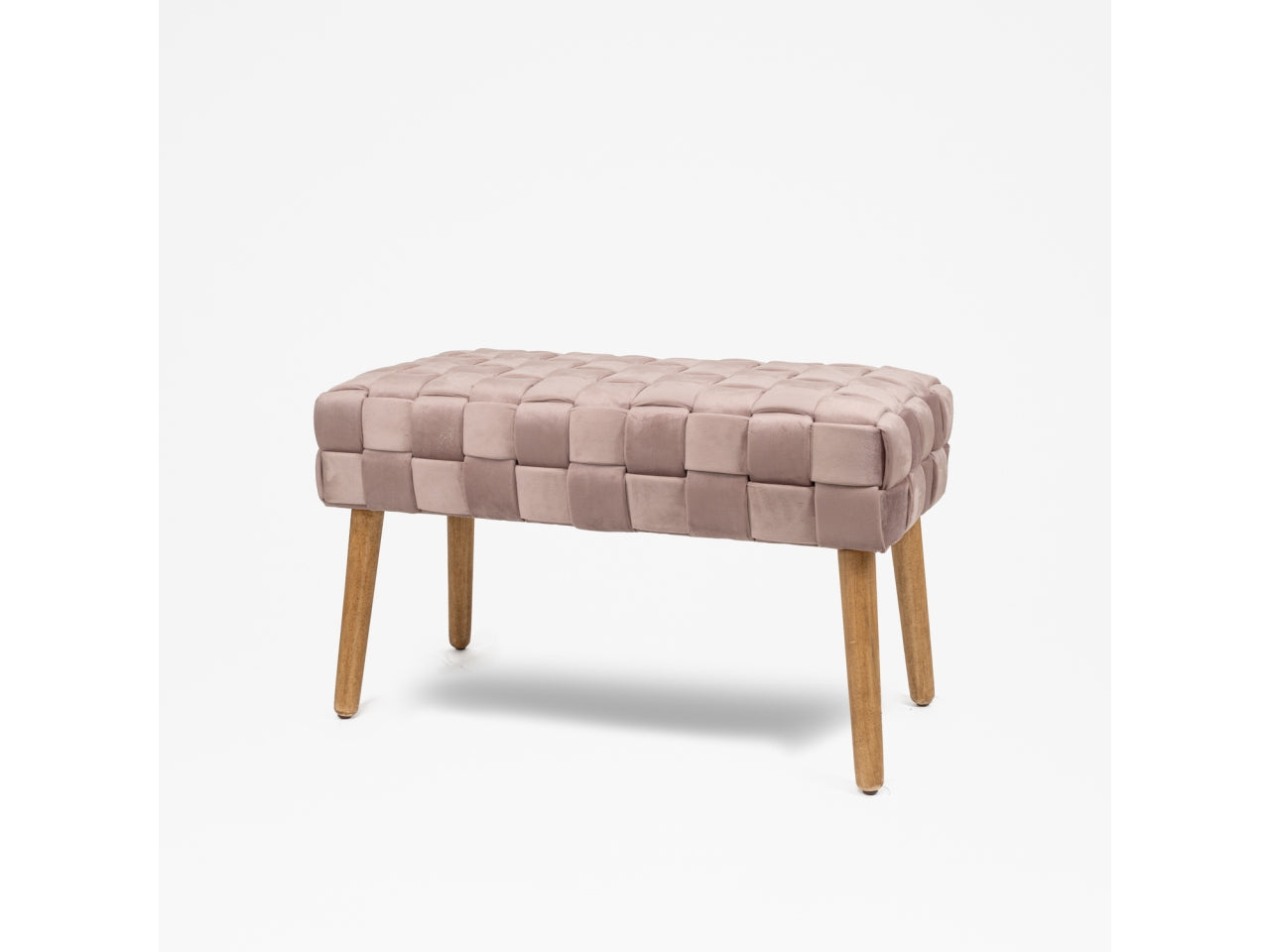 Panca in velluto rosa antico contemporaneo con intreccio e piedi in legno 76x37x45 cm- Silani