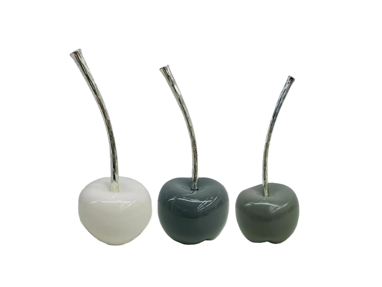 Ciliegia decorativa in ceramica bianco e grigio stile contemporaneo, set da 3 - Casa Milano