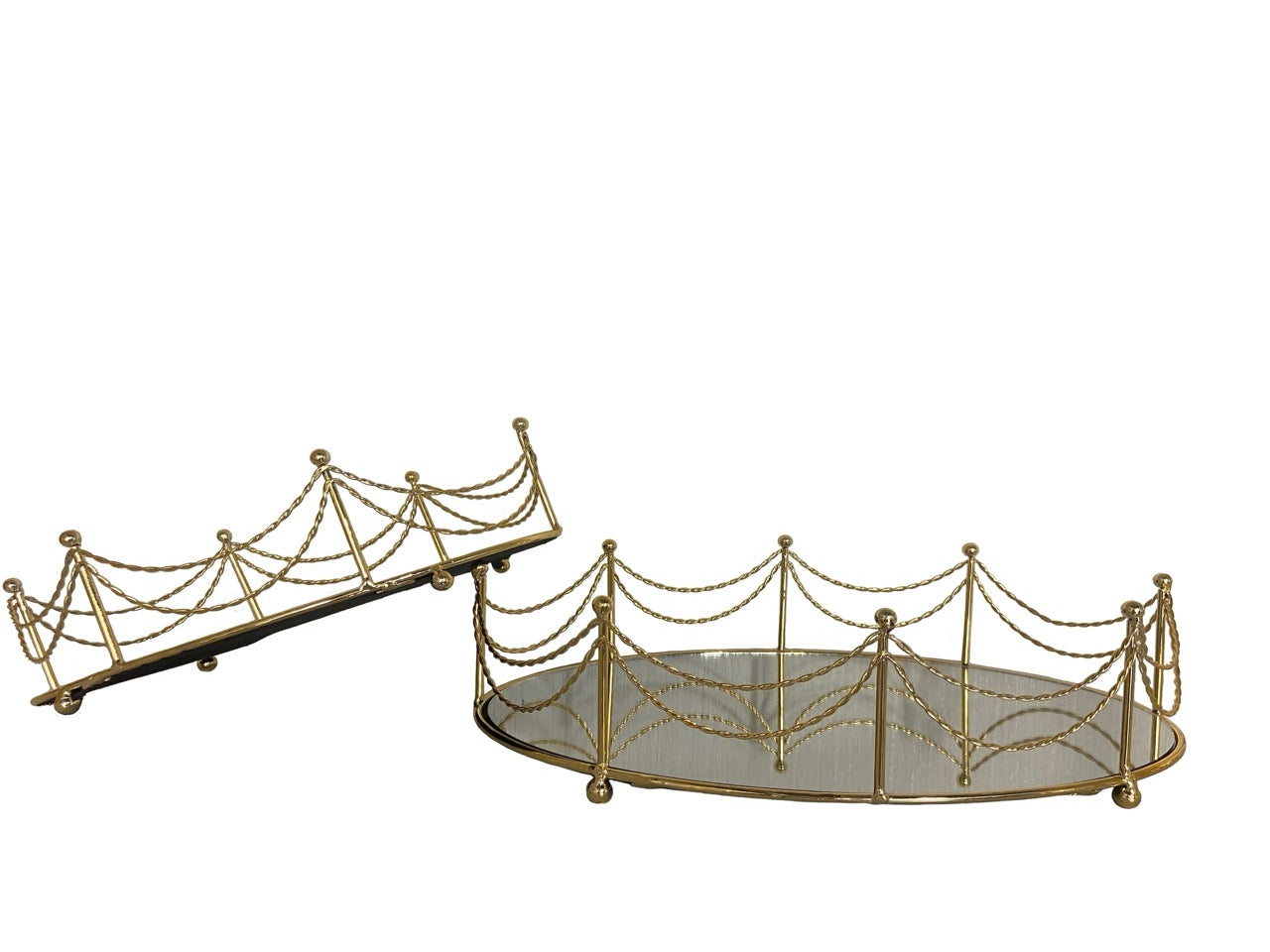 Vassoio decorativo tondo in metallo e specchio dorato, set da 2, 26 cm e 30 cm - Casa Milano