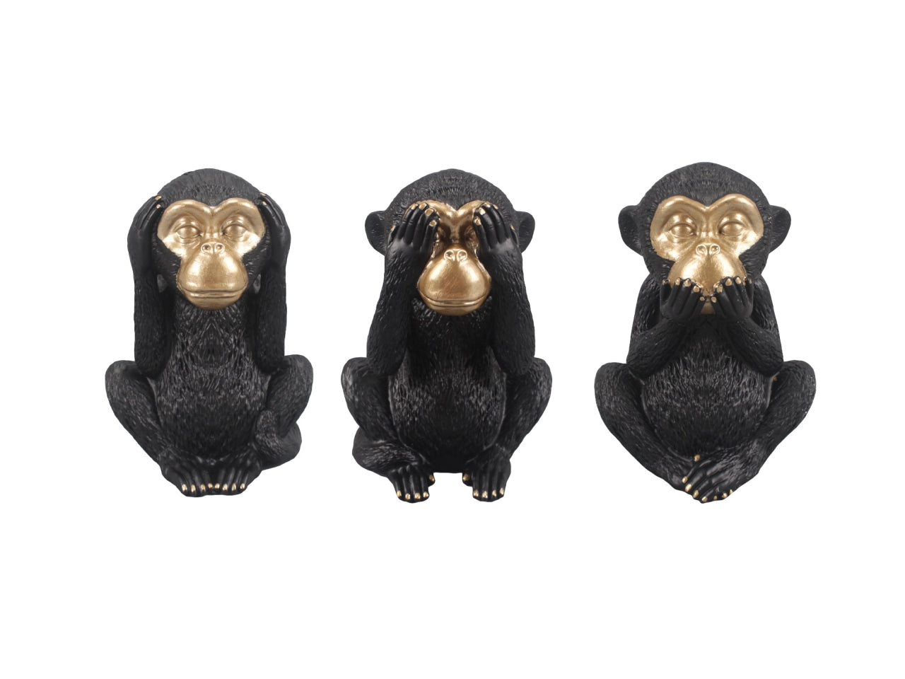 Statue scimmie non vedo non sento non parlo in poliresina etnico nere e dorate opache set da 3 11x10x15 cm - Casa Milano