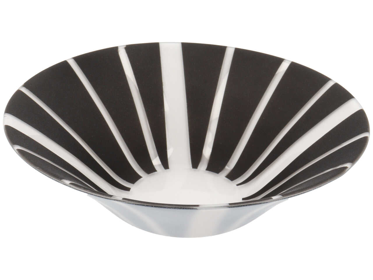 Centrotavola moderno rotondo in vetro opaco nero e bianco, Plain Aomori 22 cm - Franco