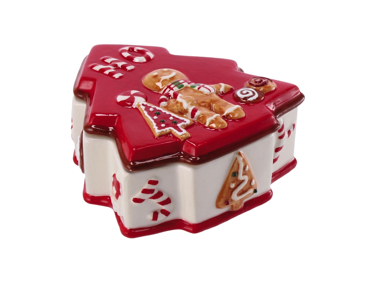 Scatola natalizia in ceramica a forma di albero misura12x13xh5cm - disponibile in due varianti di colore