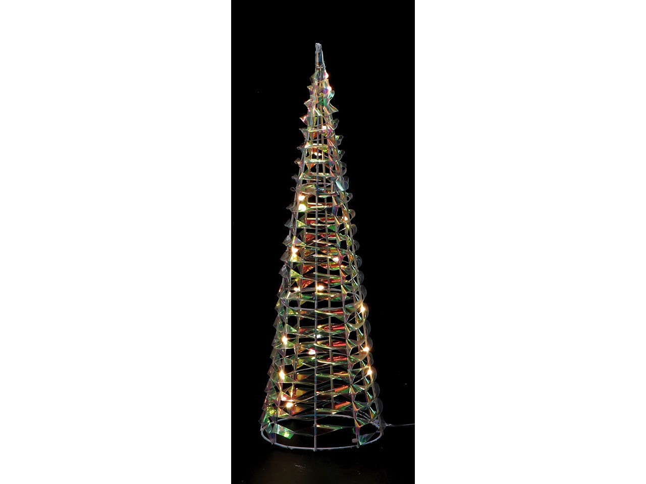 Albero di natale stilizzato 30 led luce bianco caldo in plastica olografica con filo trasparente 16x60 cm - AD Trend