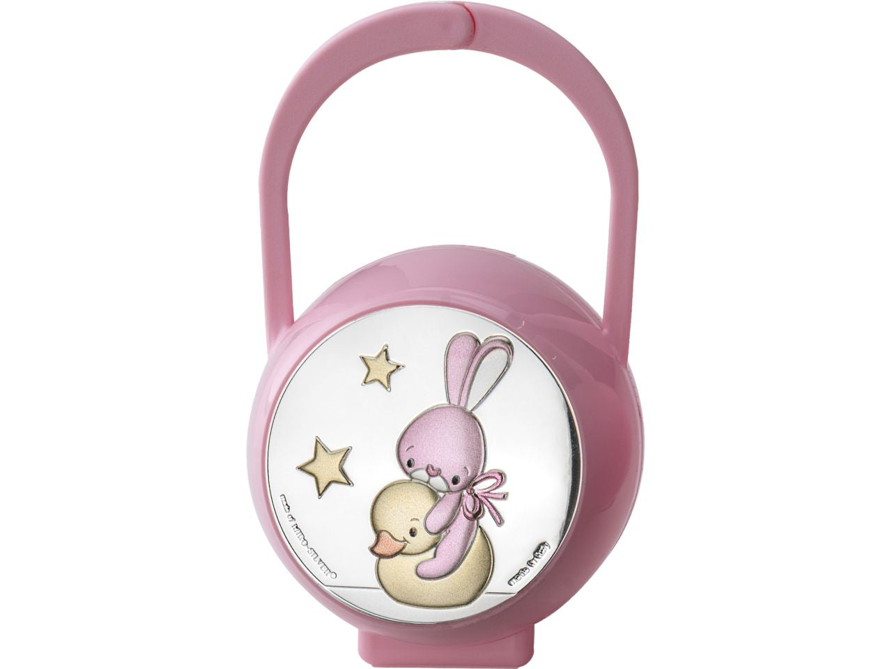 Scatola ciuccio con decoro paperella e coniglio rosa