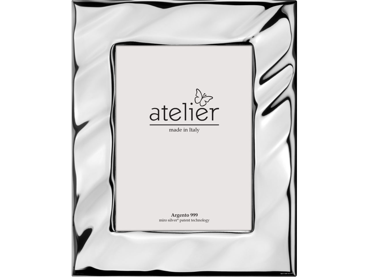 Cornice portafoto in argento bomboniera, effetto ondulato, stile moderno, ideale per matrimonio e anniversario, argento 999 - 13x18 cm - Linea Seta - Atelier