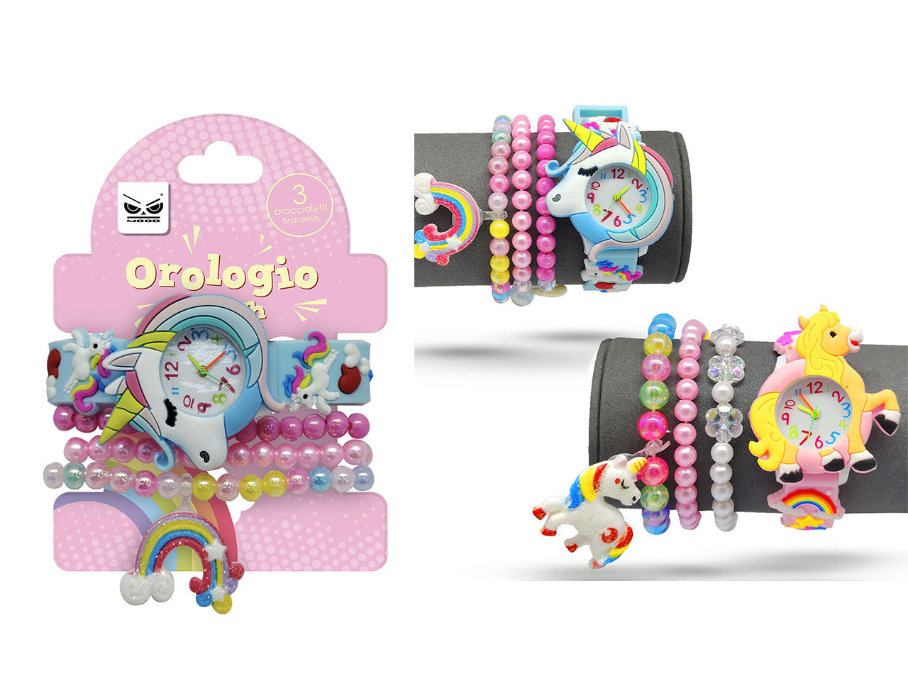Orologio da polso con 3 braccialetti unicorno