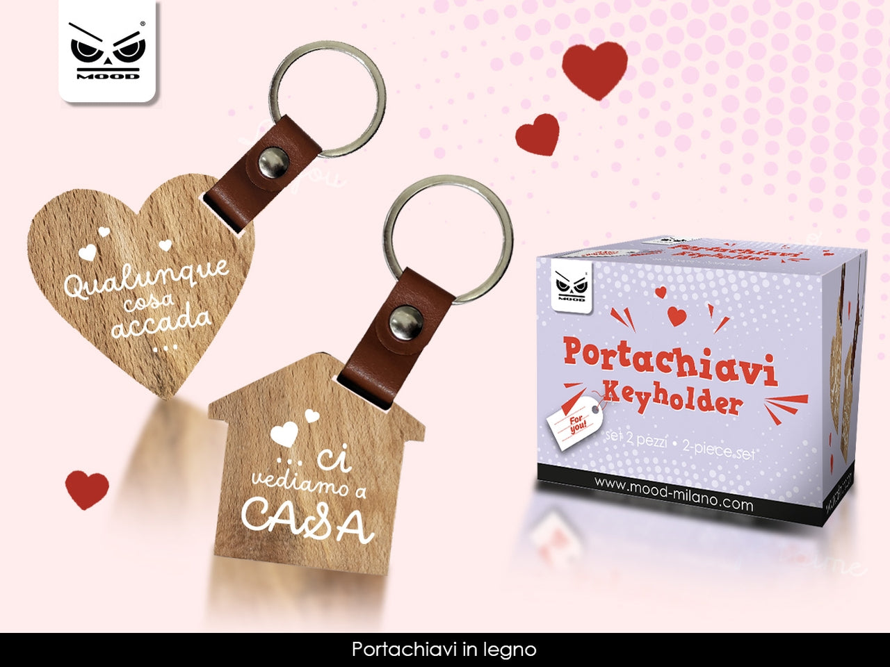 Portachiavi in legno qualunque cosa accada set da 2 portachiavi