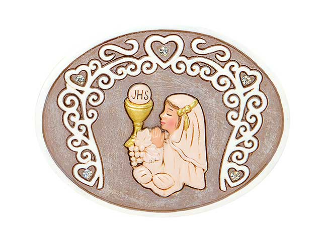 L.diamante icona ovale comunione 11cm bimba 049935