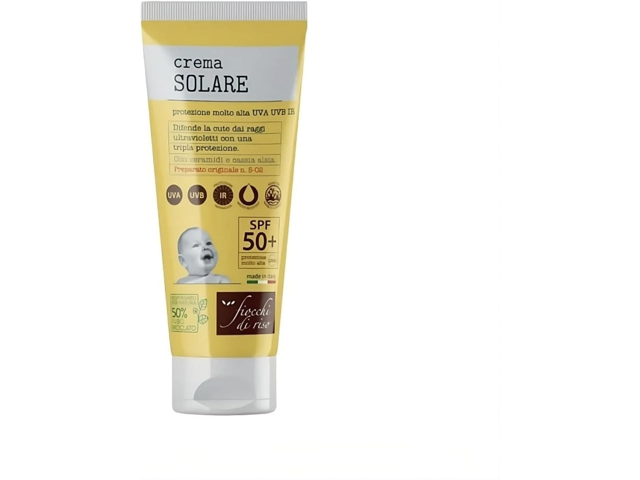 Crema solare bimbi 50+, tripla protezione 100 ml, Made in Italy - Fiocchi di Riso