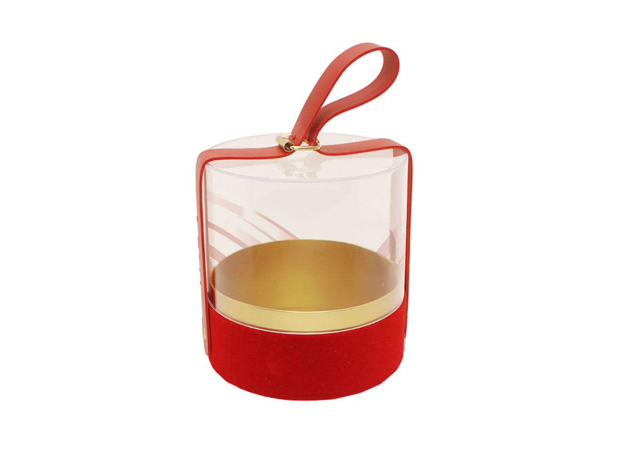 Scatola regalo natalizia cilindrica in plastica e tessuto vellutato rosso 12x12x13 cm - FGF