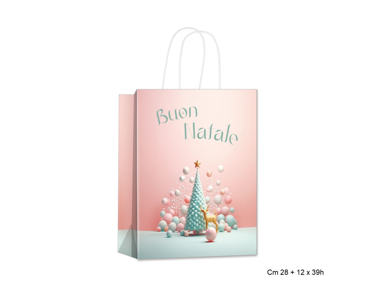 Busta natalizia regalo rosa e azzurro in carta 28+12x39 cm - Fiocchetta