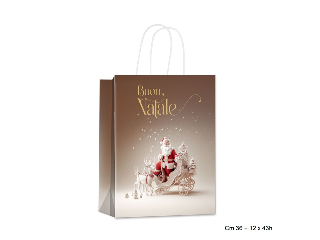 Busta natalizia regalo oro bianco marrone in carta 36+12x43 cm - Fiocchetta