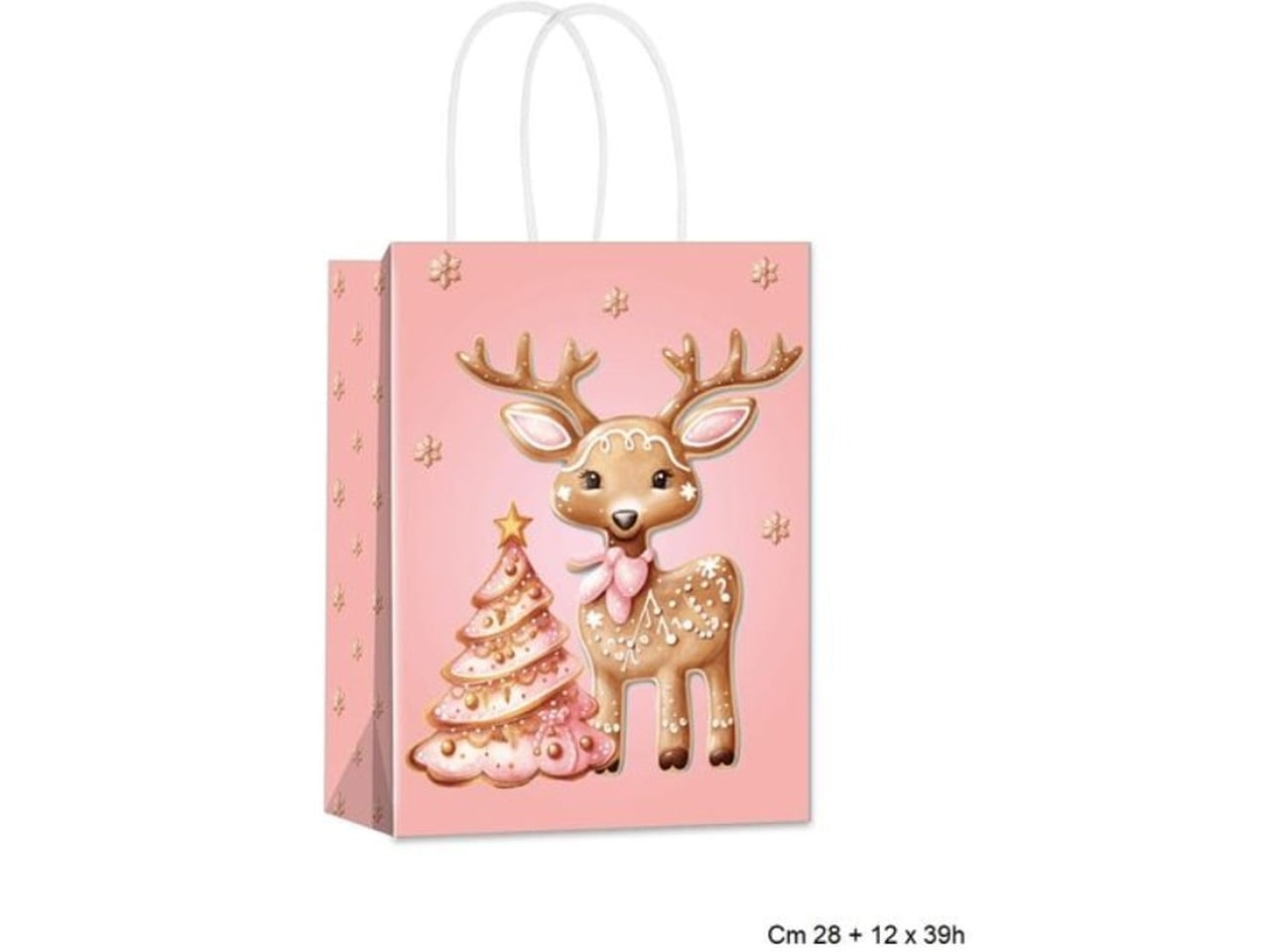 Busta natalizia regalo rosa in carta 28+12x39 cm - Fiocchetta