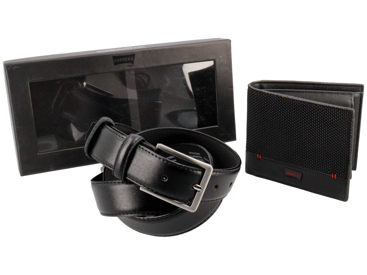 Portafoglio trifold con porta documenti e cintura city collection nero