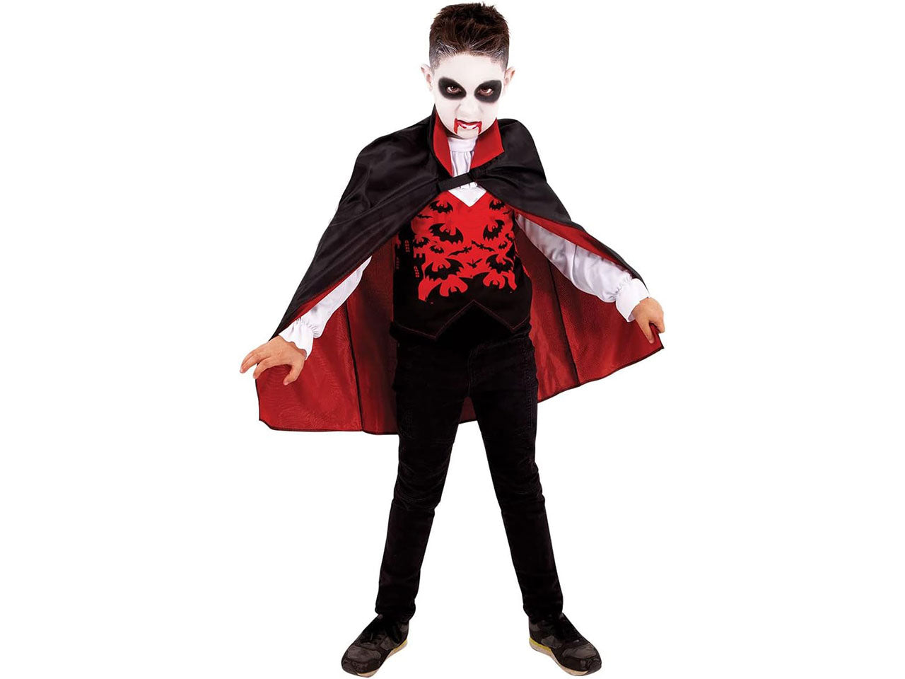 Costume bambino vampiro nero e rosso, mantello e maglietta stampata, taglia M - Rubies