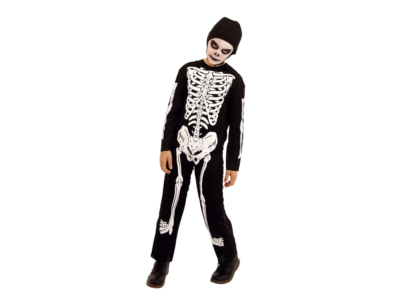 Costume bambino scheletro nero e bianco, tuta con cappuccio, taglia M - Rubies