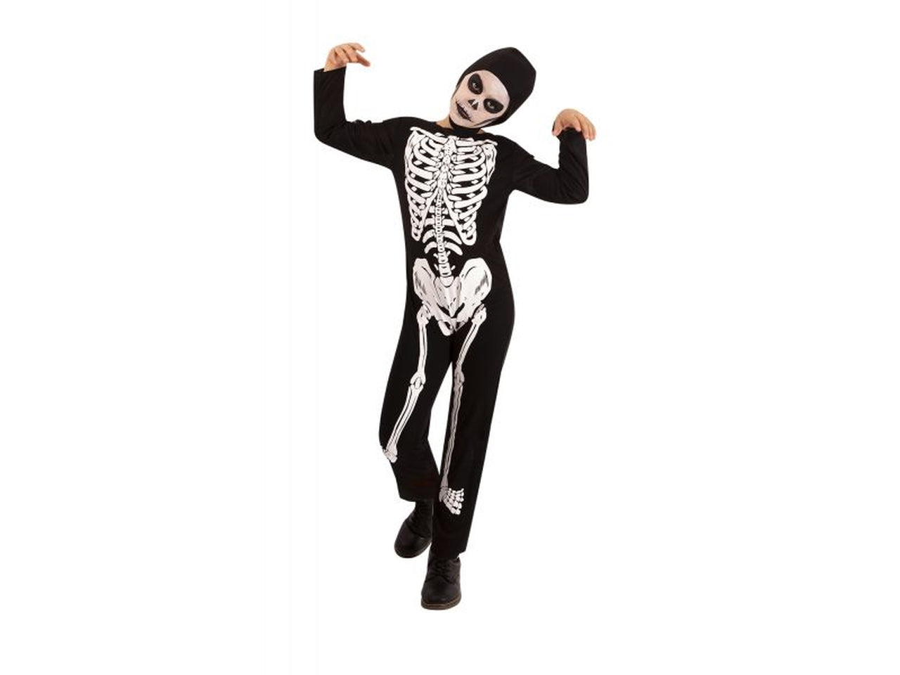 Costume bambino scheletro nero e bianco, tuta con cappuccio, taglia M - Rubies