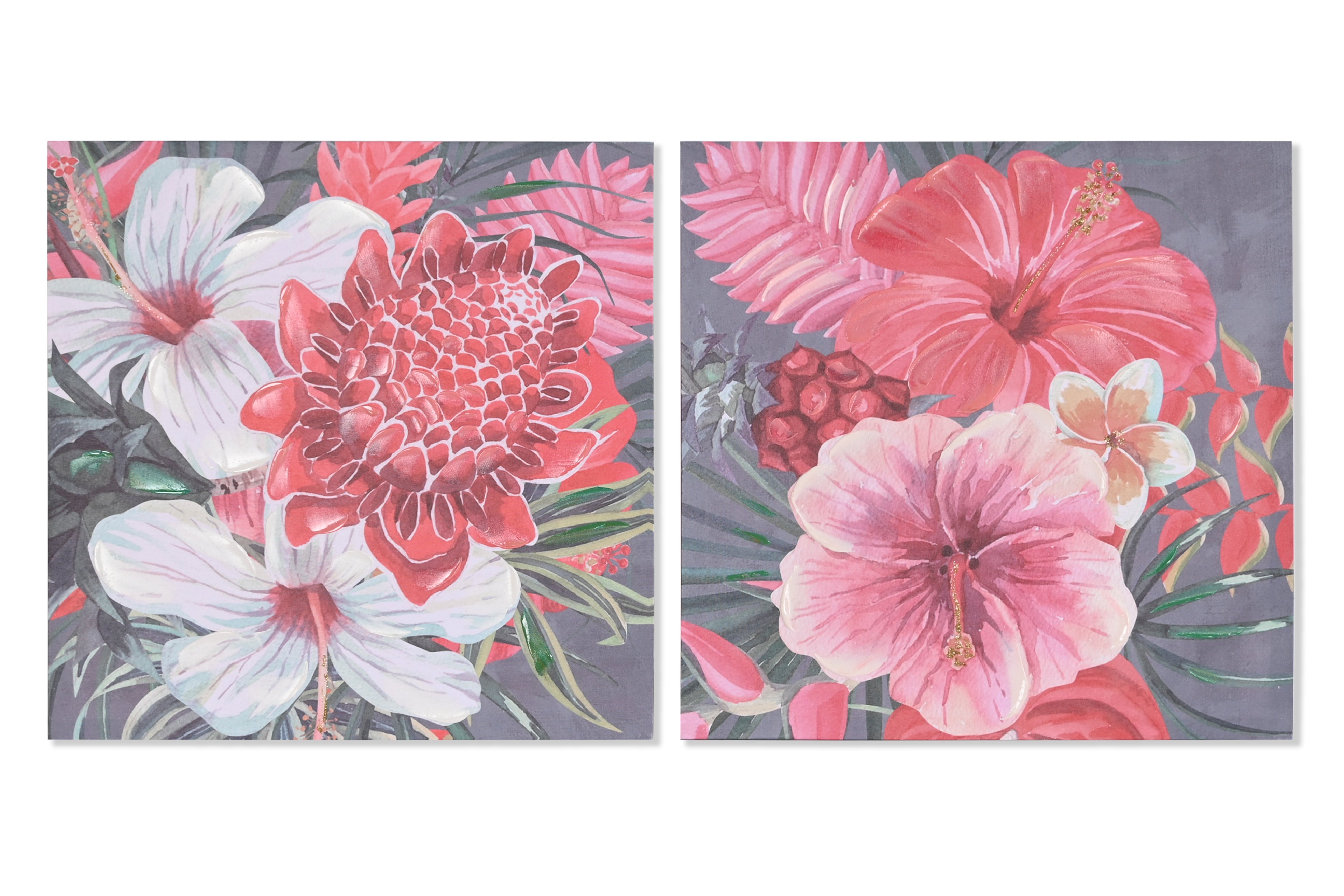 Quadro tela in mdf 60x2x60cm decoro fiori in 2 modelli assortiti