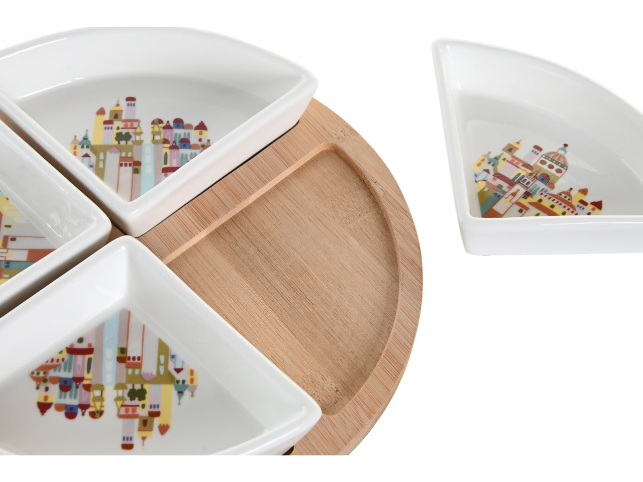 Set da aperitivo in gres porcellana e bambù multicolor stile contemporaneo 21.5 cm con 4 ciotole - Item