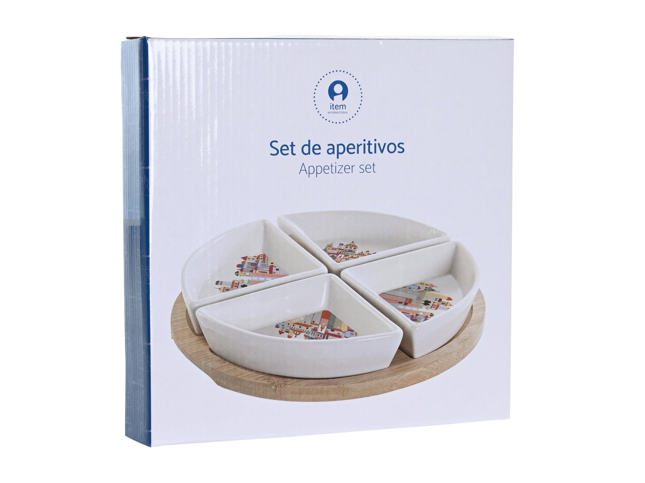 Set da aperitivo in gres porcellana e bambù multicolor stile contemporaneo 21.5 cm con 4 ciotole - Item