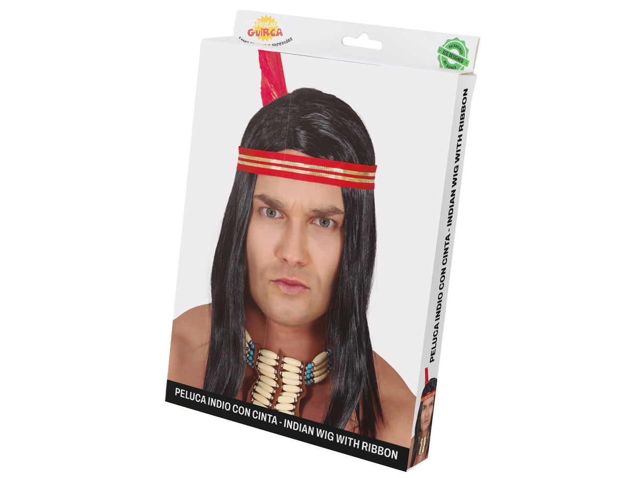 Parrucca da indiano con nastro e piuma
