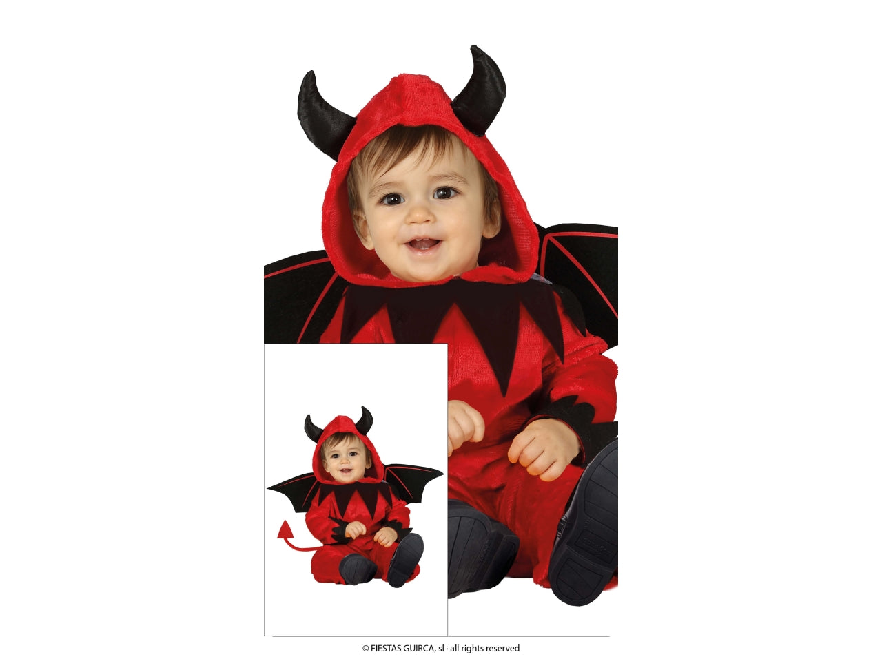 Costume bambino diavoletto 12/18 mesi tuta con cappuccio ali e coda - Fiestas Guirca