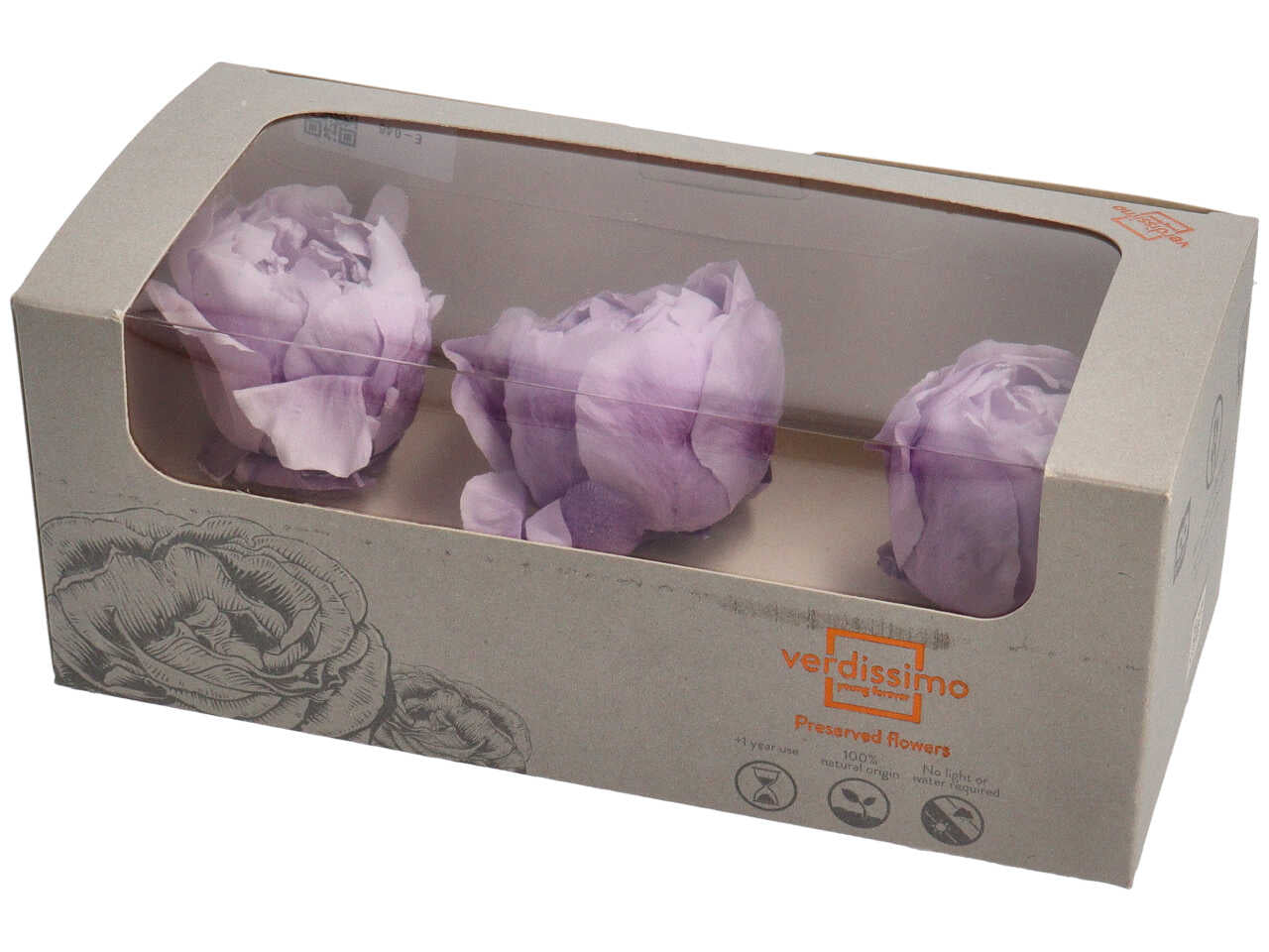 Peonia stabilizzata lilla flessibile naturale, confezione da 3 - Verdissimo