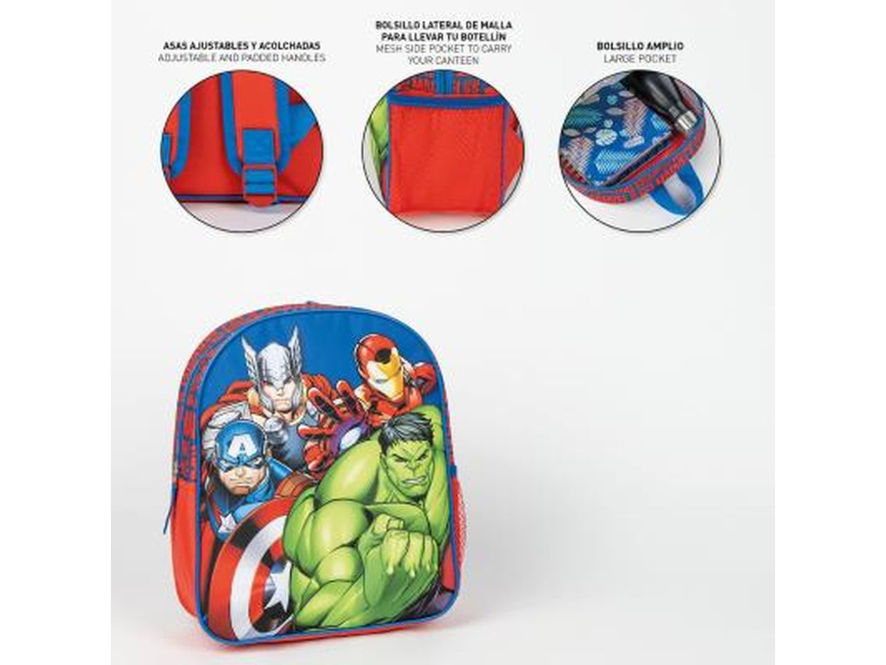 Avengers zaino asilo in poliestere rosso e blu 25x30x9 cm - Cerdà