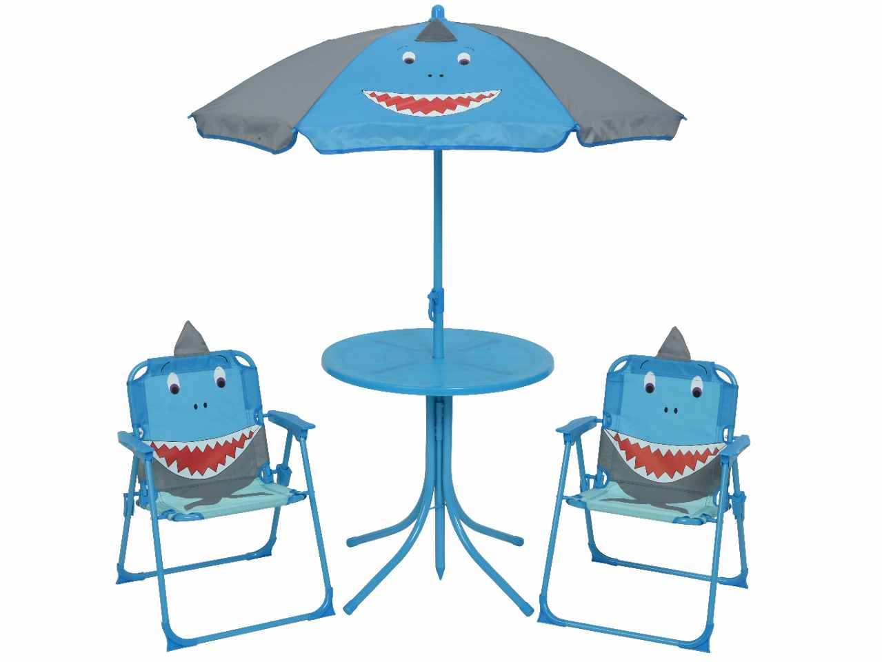 Tavolino ombrellone squalo con sedie per bambino