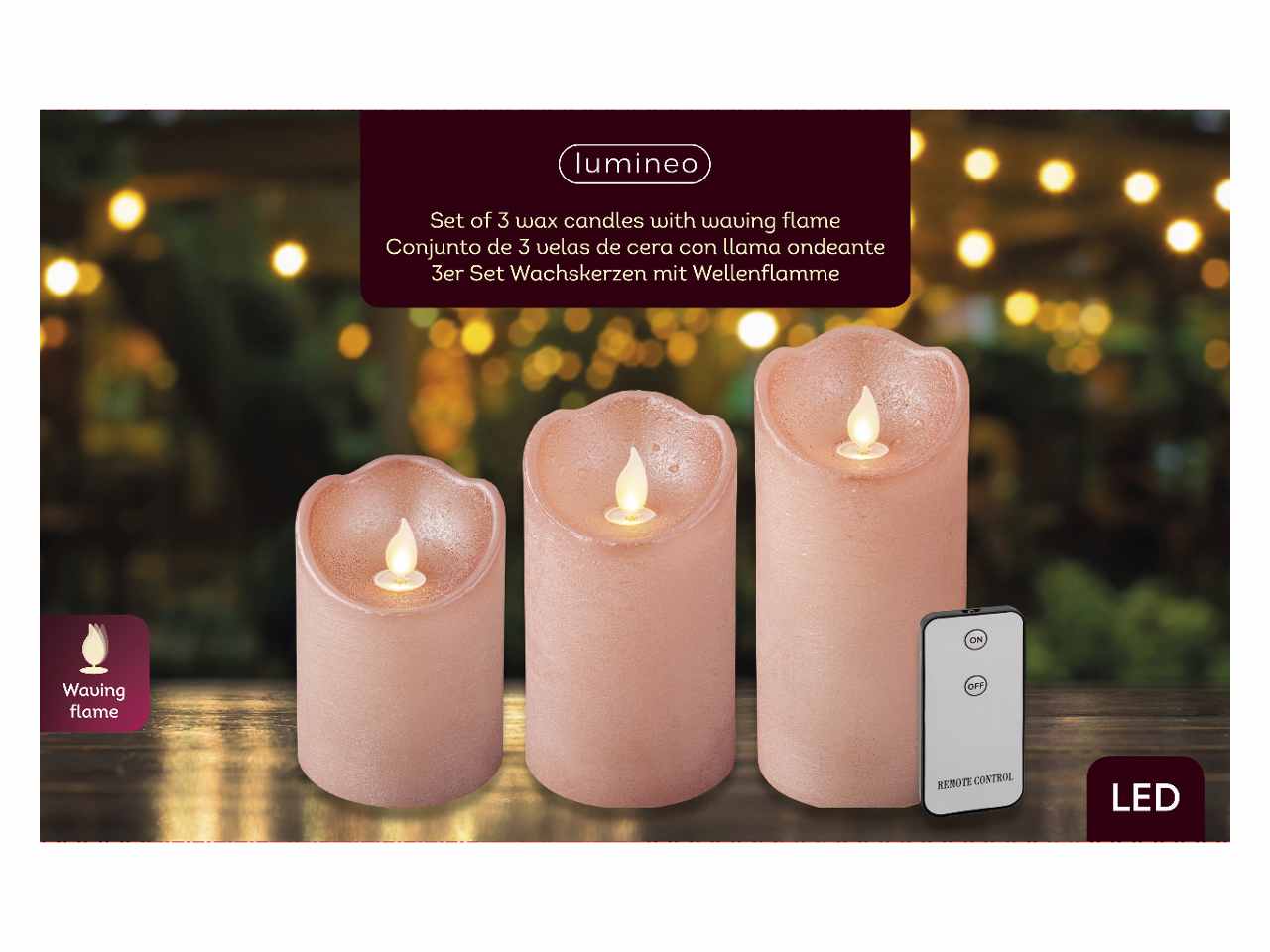 Candela cipria led bianco caldo 15cm d.7,5cm