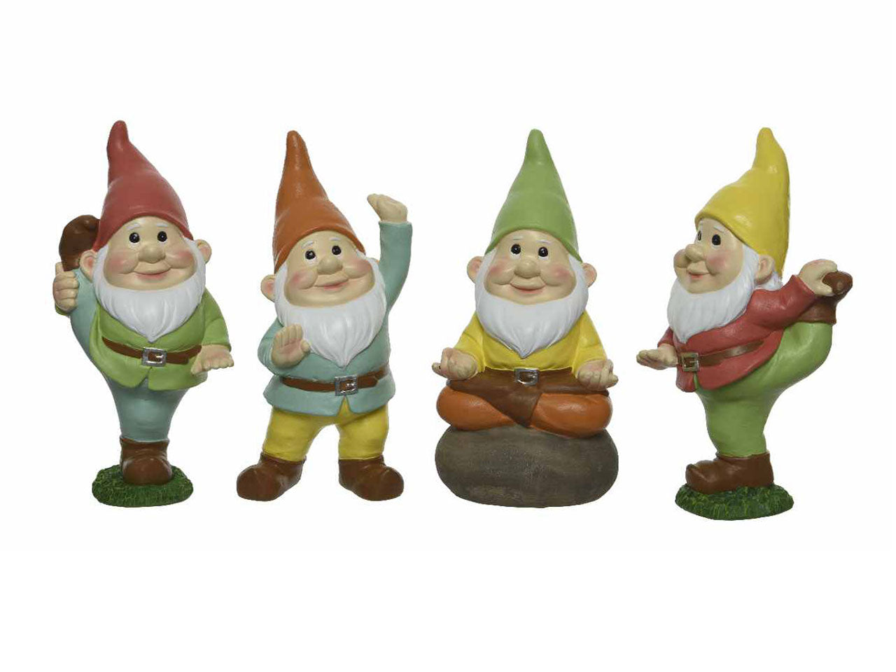 Gnomo in poliresina 4 assortimenti con mano alzata gamba sinistra alzata gamba destra alzata e seduto 9.30xh.28.80cm