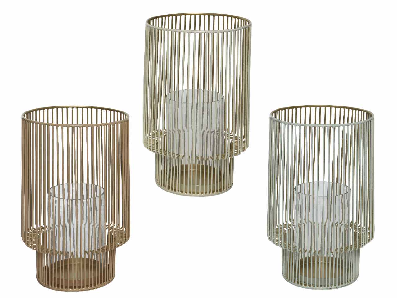 Portacandela decorativo in ferro 3 colori assortiti d.18xh.30cm