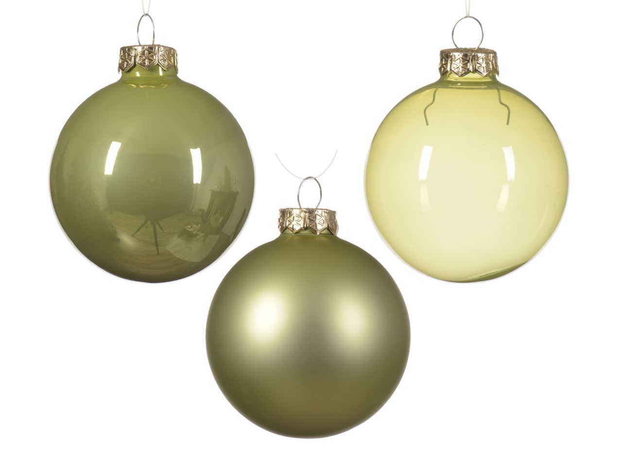 Palline di natale in vetro finitura smaltata, opaca, trasparente assortite colore pistacchio misura d.7cm