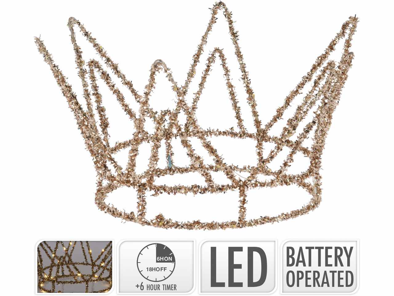 Corona oro 17cm con 30led e funzionamento a batteria