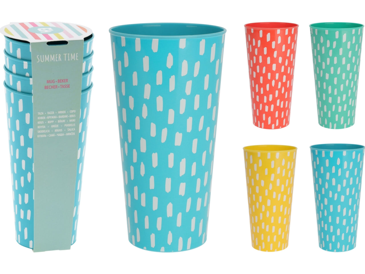 Set 4 bicchieri acqua di plastica da 400 ml in 4 colori - 7x14 cm - Koopman